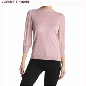 Adrianna Papell Pink Women's Sweater Polka Dot Sleeves